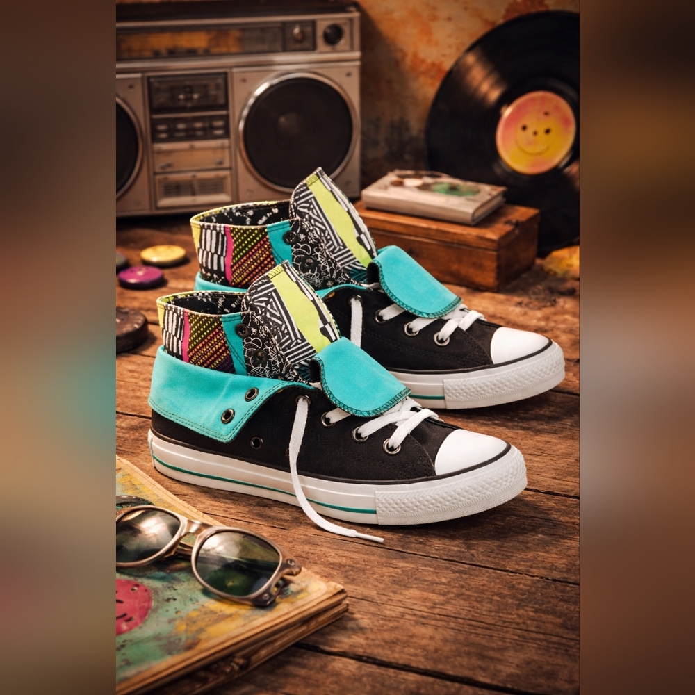 🌿 Converse All Star Hi-Top SneakersBlack Canvas | Neon Graphic Lining | Women’s